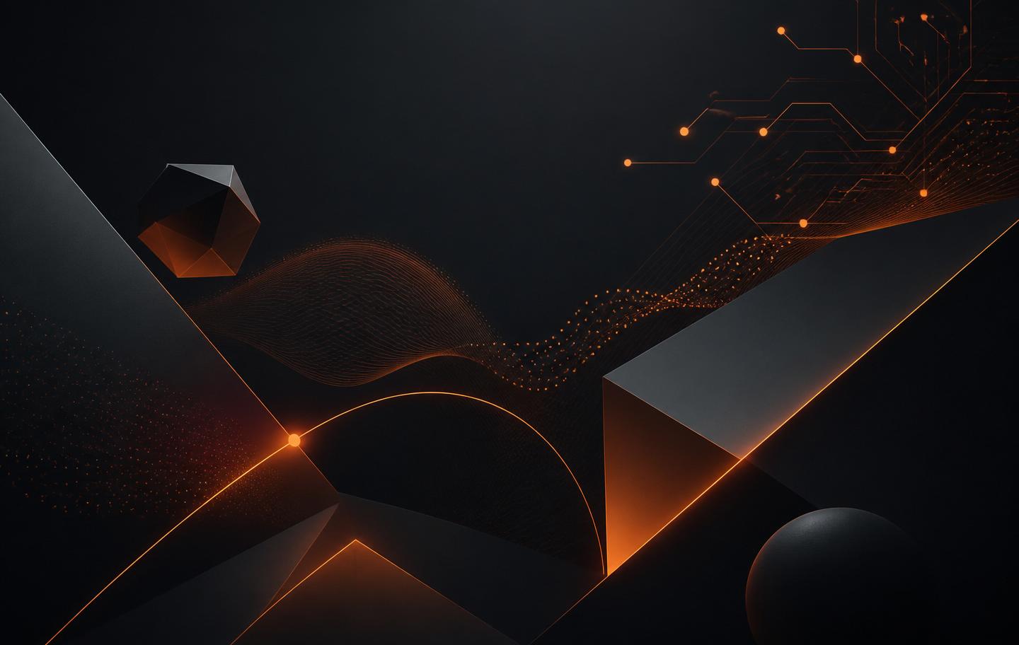 Abstract dark technology illustration with warm ember accents
